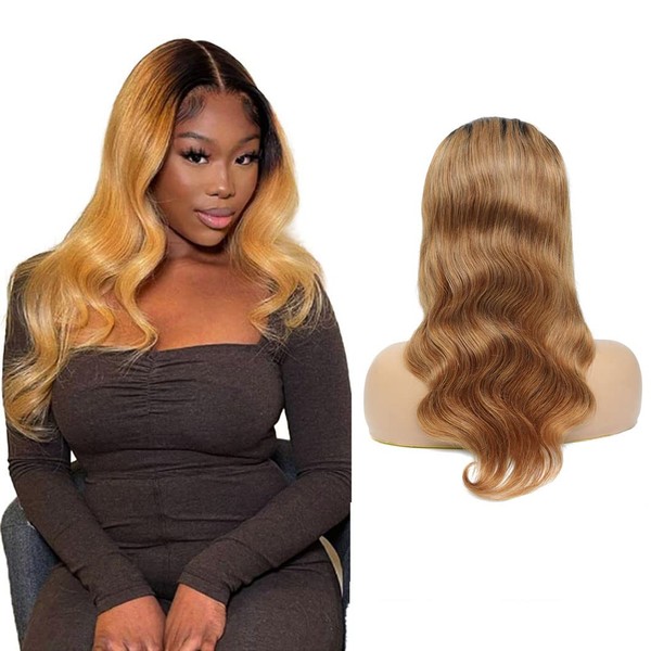 Real Hair Wig, Lace Front Wig, Blonde Ombre Wig, Body Wave Closure, 4x4 Swiss Lace Front Wig, 150% Density, Peruvian Hair Wig, 56 cm/56