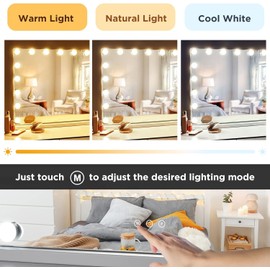 DASLAVA Vanity Mirror with Lights -17 Bulbs, 25" x 21" Large Hollywood Vanity Mirror, 10X Magnifying, 3 Colors Modes, Touch Control Mirror with Lights, Tabletop or Wall-Mounted, USB Charging Port