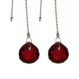 Magnificent crystal 30mm Red Crystal Ball Prism 2 Pieces Dazzling Crystal Ceiling FAN Pull Chain