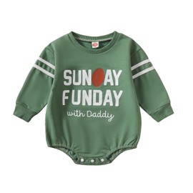 Newborn Baby Boy Girl Football Outfit Game Day Sweatshirt Romper Long Sleeve Pullover Bodysuit Fall Winter Clothes (Green 2, 0-6 Months)