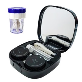CADEVED Contact Lens Case Kit with Cleaner Washer, Contact Lenses Applicator Removal Tool Kit with Mirror Solution Bottle for Daily and Outdoor Use(Black)