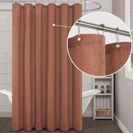 72x72 Inches Long Boho Shower Curtain for Bathroom Decor,Terracotta Rust Colored Linen Fabric Cloth Waterproof Western Bohemian Shower Curtain Set with Hooks