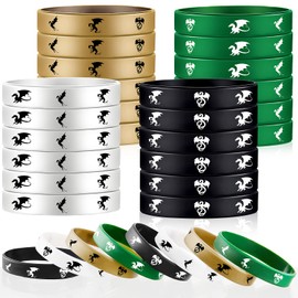 48 Pieces Dragon Party Favors Dragon Party Rubber Bracelets Dragon Themed Silicone Wristbands Prints Rubber Bracelets Colored Stretch Wristband for Dragon Themed Party Wars Birthday Supplies Presents