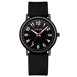 VAVC Waterproof Analog Nurse Watch for Nurses,Students,Medical Professionals,Women Men,with Easy Read Dial,Military Time,Second Hand and 24 Hour,Comfortable Silicone Band（Black）
