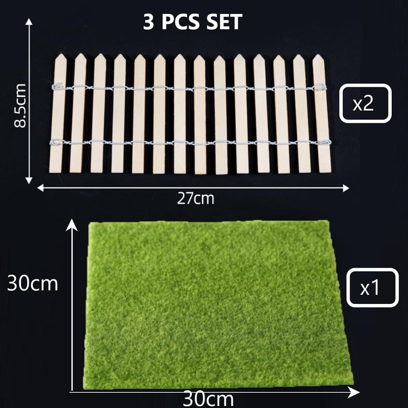 KARLOR Artificial Grass Set with Miniature Fences, Green, Garden Decor,