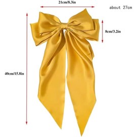 Fermaglio per capelli con fiocco, grande fermaglio per capelli in raso setoso, con coda lunga, per donne e ragazze, grande fermaglio per capelli francese in metallo e accessori per capelli (giallo)