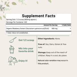 Organic Blueberry Extract Powder 10oz Antioxidant Superfruit Supplement Powder Natural Fruit Extract Daily Nutrition Dietary Supplement Vegan