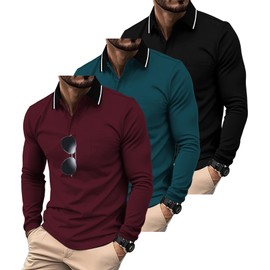 ZITY 3 Pack Men Polo Shirts Long Sleeve with Pocket Golf Shirts Shirts for Men Casual Work Athletic Collared T-Shirts