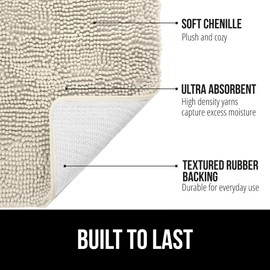 GORILLA GRIP Bath Rug Mat 60x24, Thick Absorbent Chenille, Quick Dry Microfiber Mats, Rubber Backing Washable Shower Floor Rugs, Bathmat Runner, US Designed Bathroom Home Decor Accessories Dusty Cloud