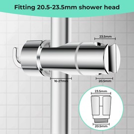 Alyvisun Adjustable Shower Holder with 2 Hooks for 20.5-23.5mm Shower Heads, Universal Shower Head Holder No Drilling for 18-25mm Shower Rail, Chrome Plated Hand Shower Holder