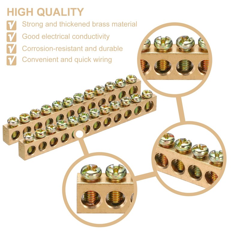 Sourcing Map 4 Pcs Brass Ground Bus Bar Terminal Block