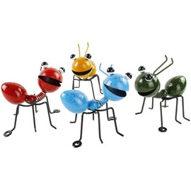 YiYa Pack of 4 Metal Ant Wall Decoration Ant Garden Decoration Metal Ant Decoration Outdoor Colourful and Cute Insects for Garden Lawn Children's Room Bathroom House Wall Decoration
