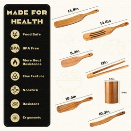 Nicyho Wooden Spurtle Spatula for Cooking, 7PCS Natural Acacia Kitchen Spoons Utensils Set, Stirring, Mixing, Serving, Spurtles Kitchen Tools, Home Options (7)