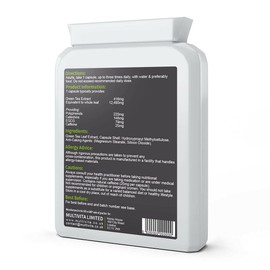 Multivita Green Tea - 90 x 12,480mg High Strength Green Tea Extract Capsules - Natural Green Tea Supplement and Powerful Antioxidant - Vegan and Vegetarian Friendly