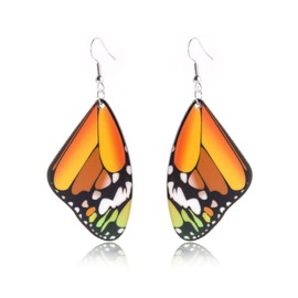 MALOYANVE Butterfly Wing Earrings for Women Asymmetric Boho Colorful Monarch Butterfly Wings Dangle Earrings Chic Jewelry Summer Vacation (Orange)