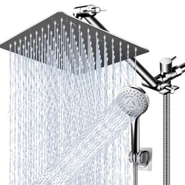 PinWin Modern 12" Large Square Rain Showerhead with 5 Modes Handheld Showerhead Combo, Adjustable Arm, Easy Tool-Free Installation