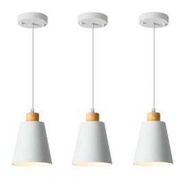 White Pendant Light Kitchen Island Wood Pendant Lighting Mini Modern Hanging Light Small Pendant Light Fixture for Dining Room,Bar,Bedroom,Adjustable Cord,5.94 inch,3 PCS,WH-3P