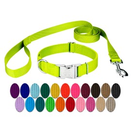 Country Brook Petz Premium Nylon Dog Collar and Leash Set for Small Medium Large Dogs - Vibrant 30+ Color Selection (Small, 3/4 Inch, Hot Yellow)