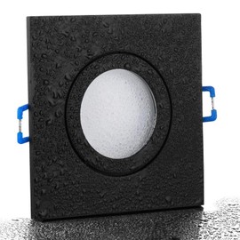 trendlights24 Mare IP44 Bathroom Recessed Spotlight Black Square 230 V LED Set of 1 3.0 W 270 lm GU10 Cool White Recessed Light for Bathroom, Wet Room