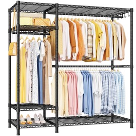 Ulif F7 Garment Rack, Heavy Duty Clothes Rack, Clothing Racks for Hanging Clothes, 6-Tiers Freestanding Portable Closet Storage Rack 58'' W × 14.6'' D × 76.6'' H, Max Load 800 Lbs, Black