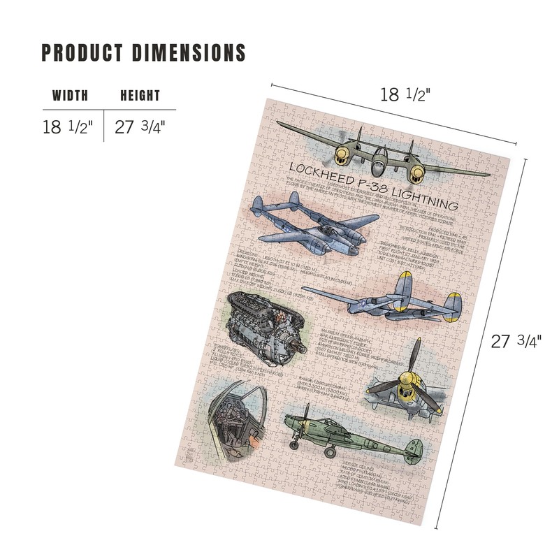 Lantern Press 1000 Piece Jigsaw Puzzle, P-38 Lightning Technical