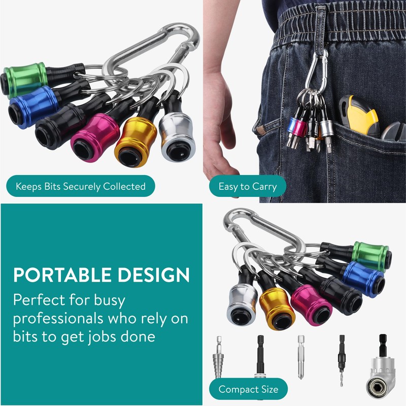 Navaris Drill Bit Holder Set with Basic Carabiner - For