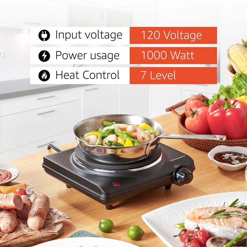 Elite Gourmet ESB-301BF Countertop Single Cast Iron Burner, 1000 Watts