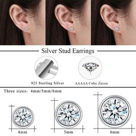 Josfeva Silver Stud Earrings for Women, 3 Pairs 925 Sterling Silver Round Studs Earrings Set, White Gold 4/5/6mm Zirconia Studs, Hypoallergenic Cartilage Sleeper Earrings Jewellery with Gift Box