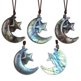 Nupuyai Labradorite Stone Pendant Necklace for Men and Women, Crystal Labradorite Gemstone Necklace Healing Stone Lucky Charm Amulet Meditation Reiki Jewellery, Obsidian Nylon labradorite Obsidian