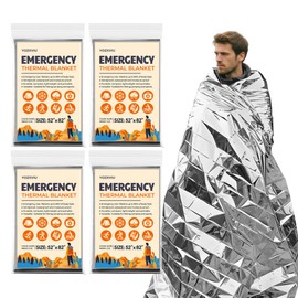 Yozxviu Emergency Blanket, Mylar Thermal Space Blanket for Survival Gear, 52" X 82", 4 Pack