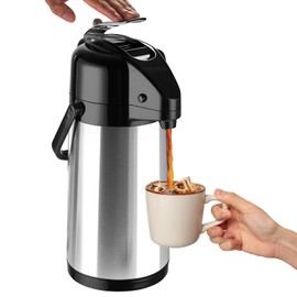 Ratrabas Upgraded Airpot Coffee Carafe with Double Pump - 84oz/2.5L Coffee Carafe for Keeping Hot, Beverage Dispenser for Hot/Cold Beverage (1, Stainless Steel Color)
