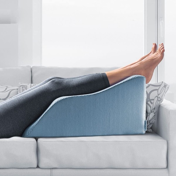 Lounge Doctor Elevating Leg Rest Pillow, Small, 18 in. Wide, Light Blue, Uniquely Designed Incline Wedge for Vein Circulation, Leg Swelling, Lymphedema, Leg and Back Pain, Relaxation