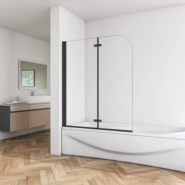 Biubiubath 1000x1400mm Matt Black Aluminum Hinge 2 Folding Bath Shower Screen Panel