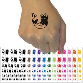 Astrological Cat Capricorn Horoscope Zodiac Sign Temporary Tattoo Water Resistant Fake Body Art Set Collection - Orange (One Sheet)