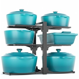 MUDEELA 6-Tier Pots and Pans Organizer under Cabinet, 13.78" Height Heavy Duty Pot and Pan Organizer Kitchen Cabinet Organization and Storage, Adjustable Pot Rack for Frying Pan, Cast Iron Skillet