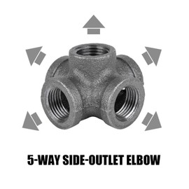 AGUTEA Black 5-way Side Exit Cross,Cast Iron Pipe Fitting Cast Iron Angle Pipe Fitting for Vintage Style DIY Projects/Furniture/Shelves (Pack of 1) (1/2 INCH)