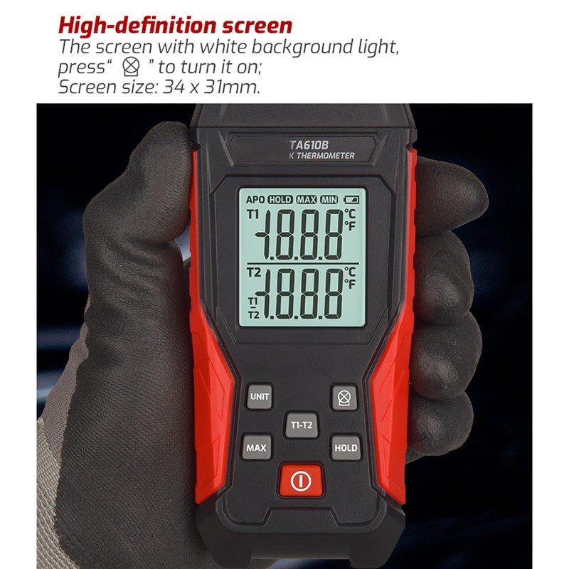 AOOFCMLLC Thermocouple Thermometer, Digital Dual Channels Thermocouple with 4 K-Type