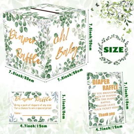 FALIZIFU - Caja para rifas de pañales para baby shower, 48 unidades, boletos para rifas de pañales con caja de tarjetas y letrero de pie para revelar género, decoración de fiestas de baby shower,