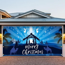 7x16ft Christmas Garage Door Cover, 2024 Garage Door Christmas Decorations, Double Christmas Garage Door Decorations, Outdoor Christmas Garage Door Banner (Christmas Green)
