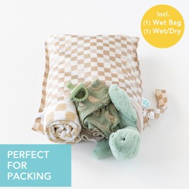 Bumkins - Waterproof Wet and Wetdry Bags - For Beach, Baby, Travel, Swim Suit, Cloth Diapers, Pump Parts, Pool, Gym, Toiletries - Reusable & Easy to Clean - Beige Check