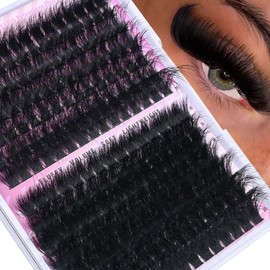 Thick Lash Clusters 180D+280D Mega Volume Lash Extension 14-24mm Long Cluster Eyelash Extension Fluffy Eyelash Clusters Dramatic Individual Lashes DIY at Home by Anforlin
