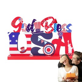 Fourth of July Decor - Letter Design Red Blue White Centerpiece,Memorial Day Patriotic, Rustic Independence Centerpieces, Wooden Table Decor for Veteran, Home Farmhouse