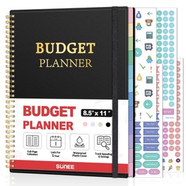 SUNEE Budget Planner - Monthly Budget Book with Expense Tracker Notebook, A4(8.5" x 11") Undated 12 Month Bill Organizer & Finance Planner to Manage Your Money, Account Book with Colorful Tab, Black