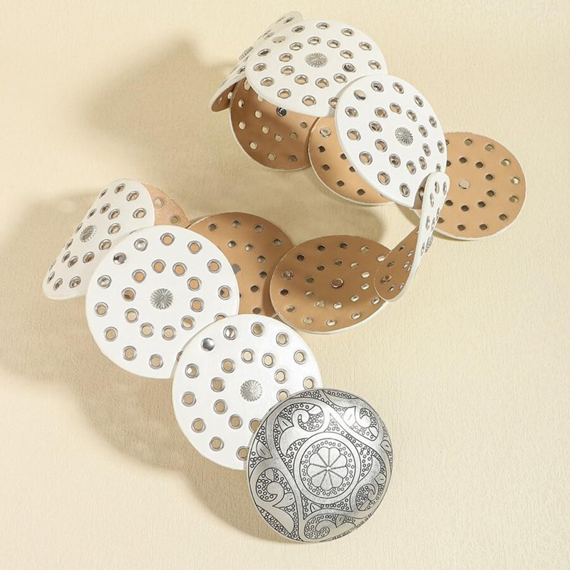 LIMHOO Wide Disc Belt for Women Leather Hollow Out Round