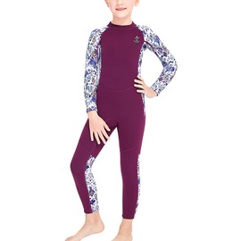 Kids Full Wetsuit 2.5mm Neoprene UV Protection Stretch Thermal Full Body Diving Suit Back Zip Swimming Paddleboarding Wetsuit Purple Size S