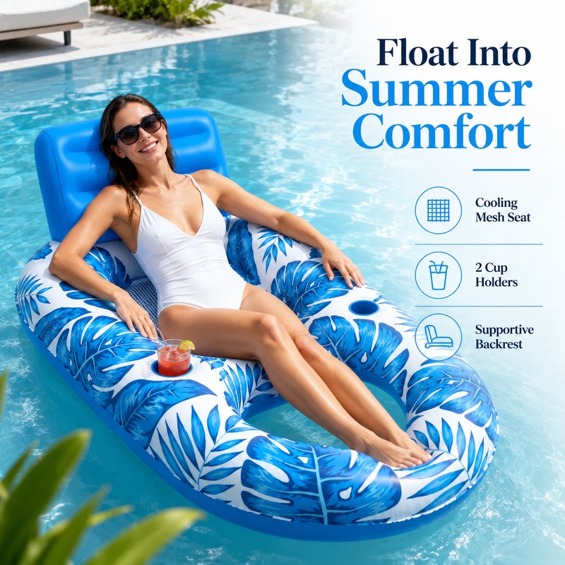 Inflatable Pool Lounger for Adults – Cooling Mesh Floating Chair