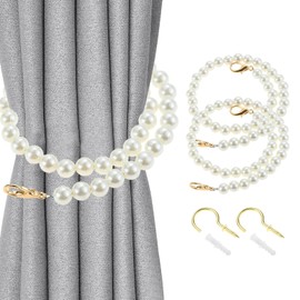 Yetaha Pearl Curtain Tie Backs, 2Pcs Elegant Pearl Tiebacks, Romantic Curtain Holder Pearl Tied Buckle for Bedroom Living room Office Hotel, White