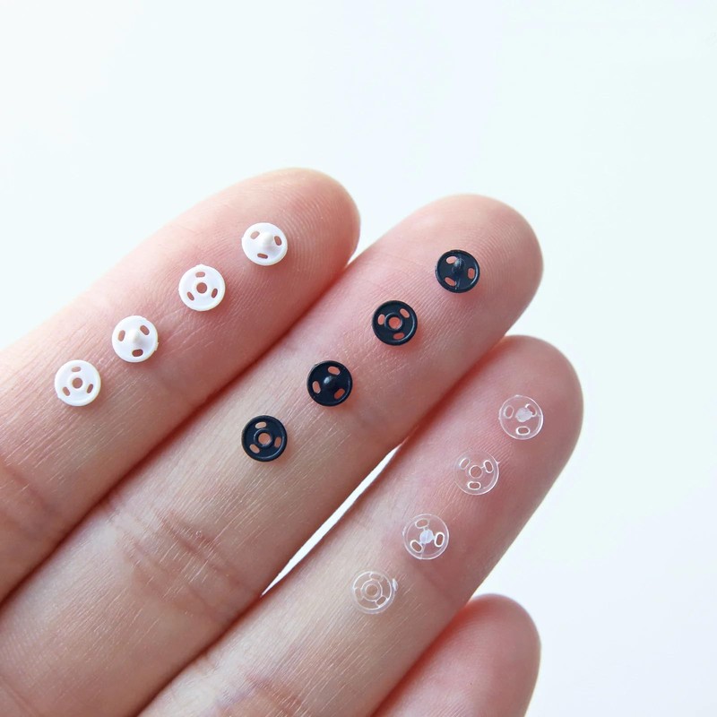 4mm/0.16" Super Tiny Plastic Snap Closures, Mini Doll Buttons, Doll