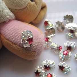 Skull Nail Charms with Red Star 10PCS - 3D Metal Nail Decorations with Crystal Rhinestones for Acrylic Nails