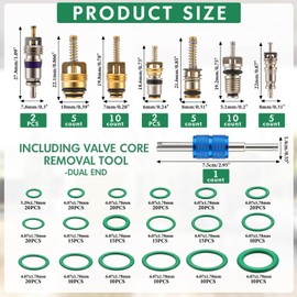Frienda Car A/c Repair Kit 270 Pcs O-Ring Set 40 Pcs Ac Valve Cores R12 & R134a Refrigeration Tire Valve Stem Cores A/c Core Assortment with Remover Tool
